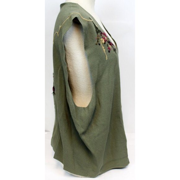 Koret Sweater Knit Vest sz 2X Green Embroidered Flower Bouquet Cottage Core - Picture 3 of 8